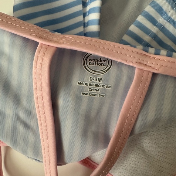 NWT Wonder Nation Baby Blue and Pink Striped Ruffle Swimsuit 0-3 Months - Picture 2 of 4